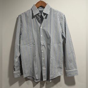 Express 1MX Men's Navy, Gray and White Striped Dress Shirt Size S